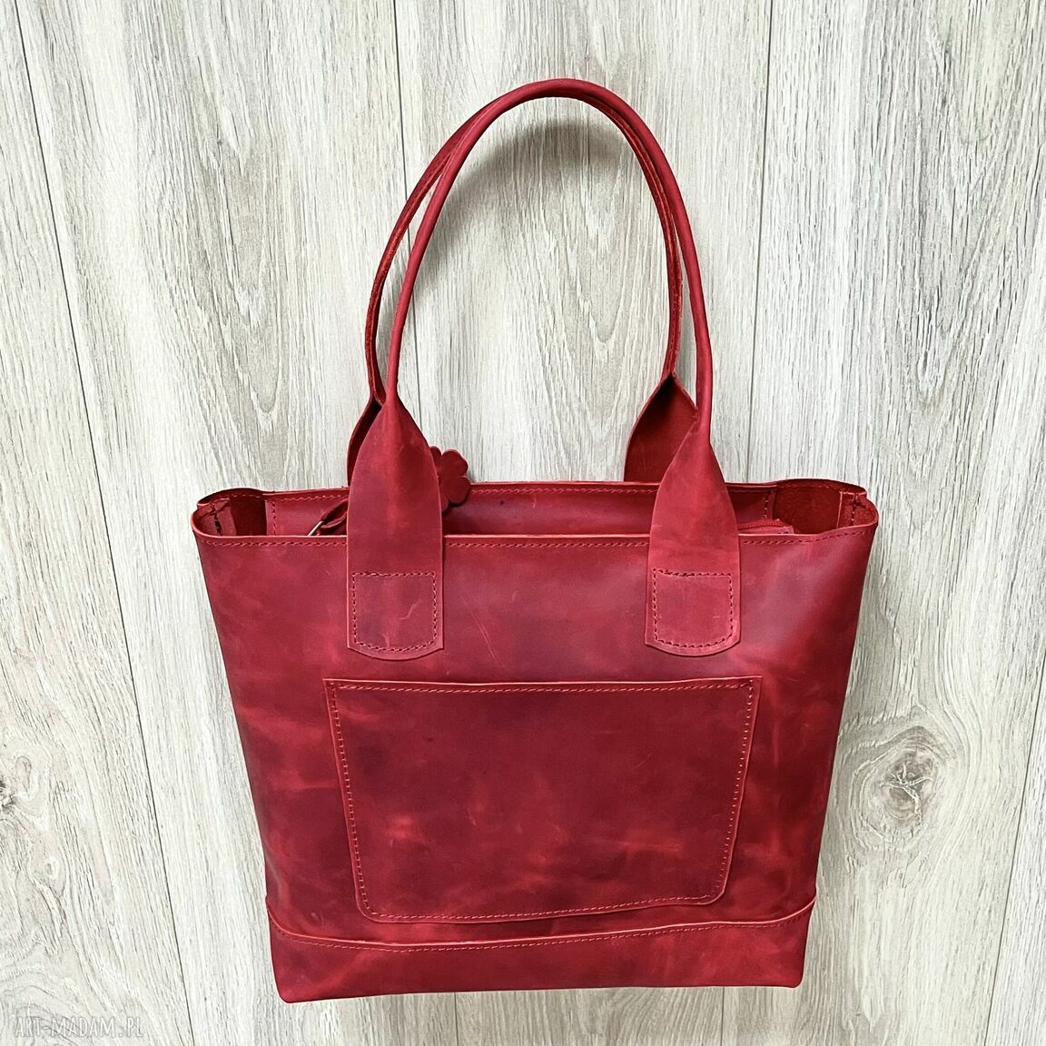Czerwona torba shopperka skóry „crazy horse” torebka damska