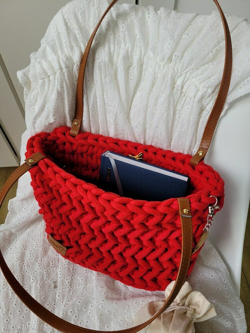 Czerwona torba koszyk na ramię z sznurka bawełnianego "Picnic Basket"