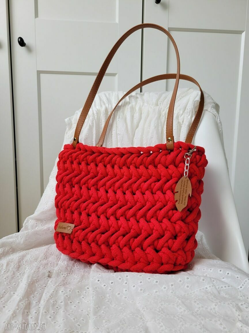 Czerwona torba koszyk na ramię z sznurka bawełnianego "Picnic Basket"