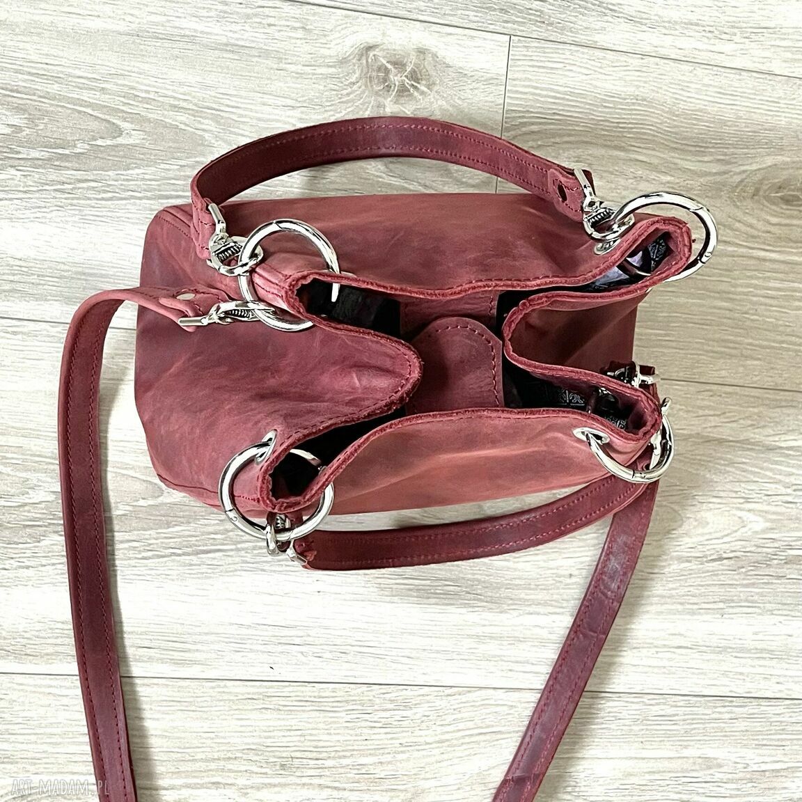 na ramię: Czerwona torebka damska ze skóry „Crazy Horse” autorskie