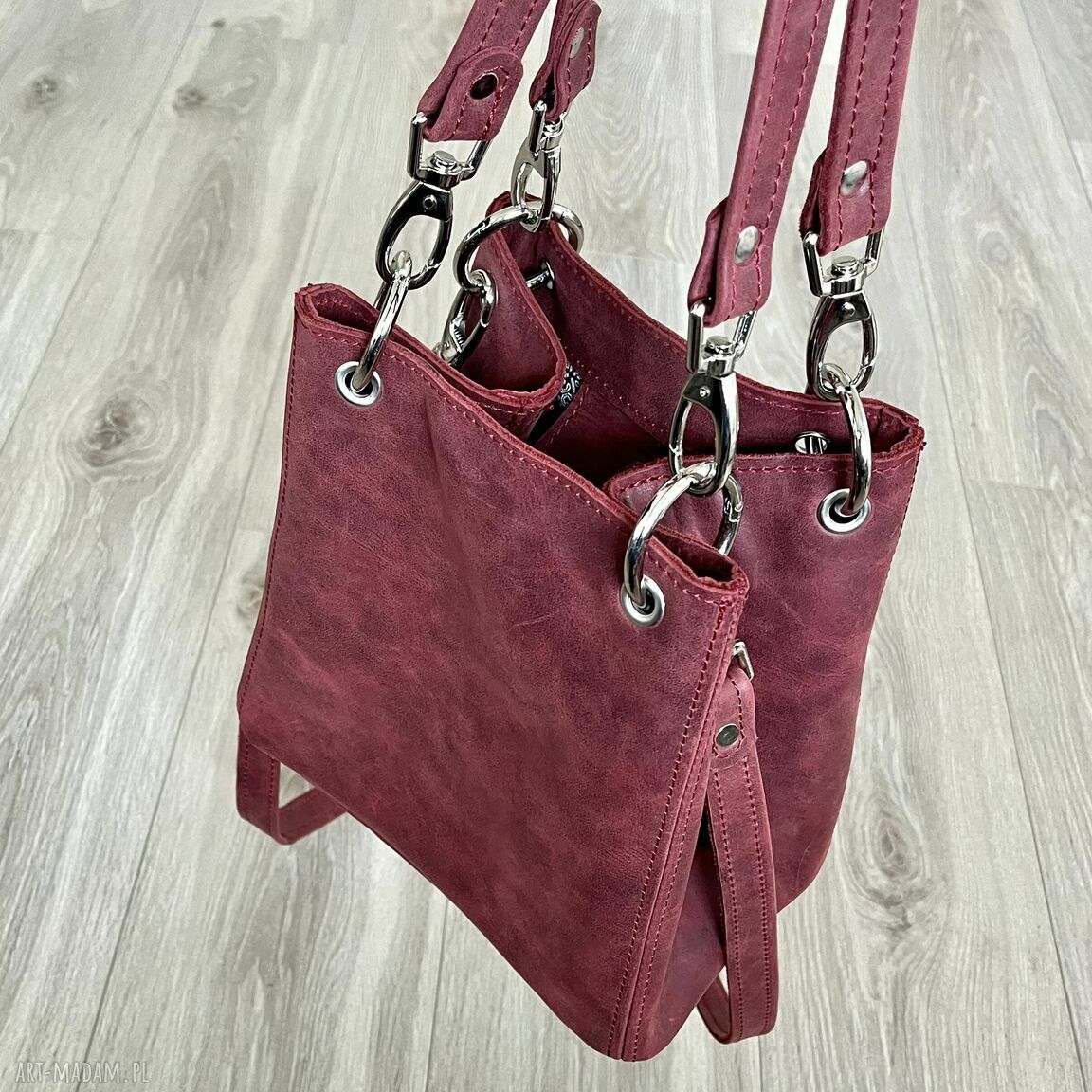 na ramię: Czerwona torebka damska ze skóry „Crazy Horse” autorskie