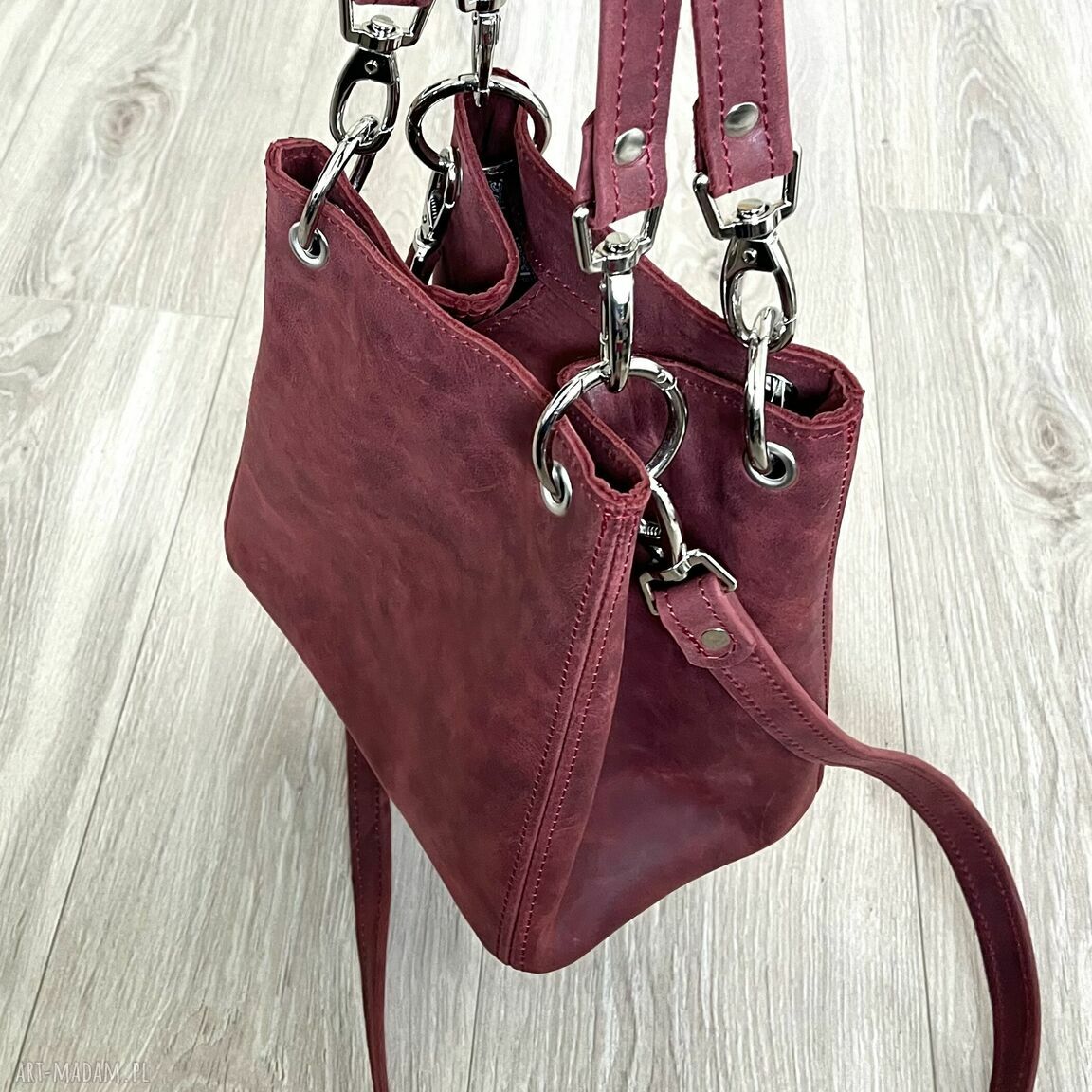 na ramię: Czerwona torebka damska ze skóry „Crazy Horse” autorskie