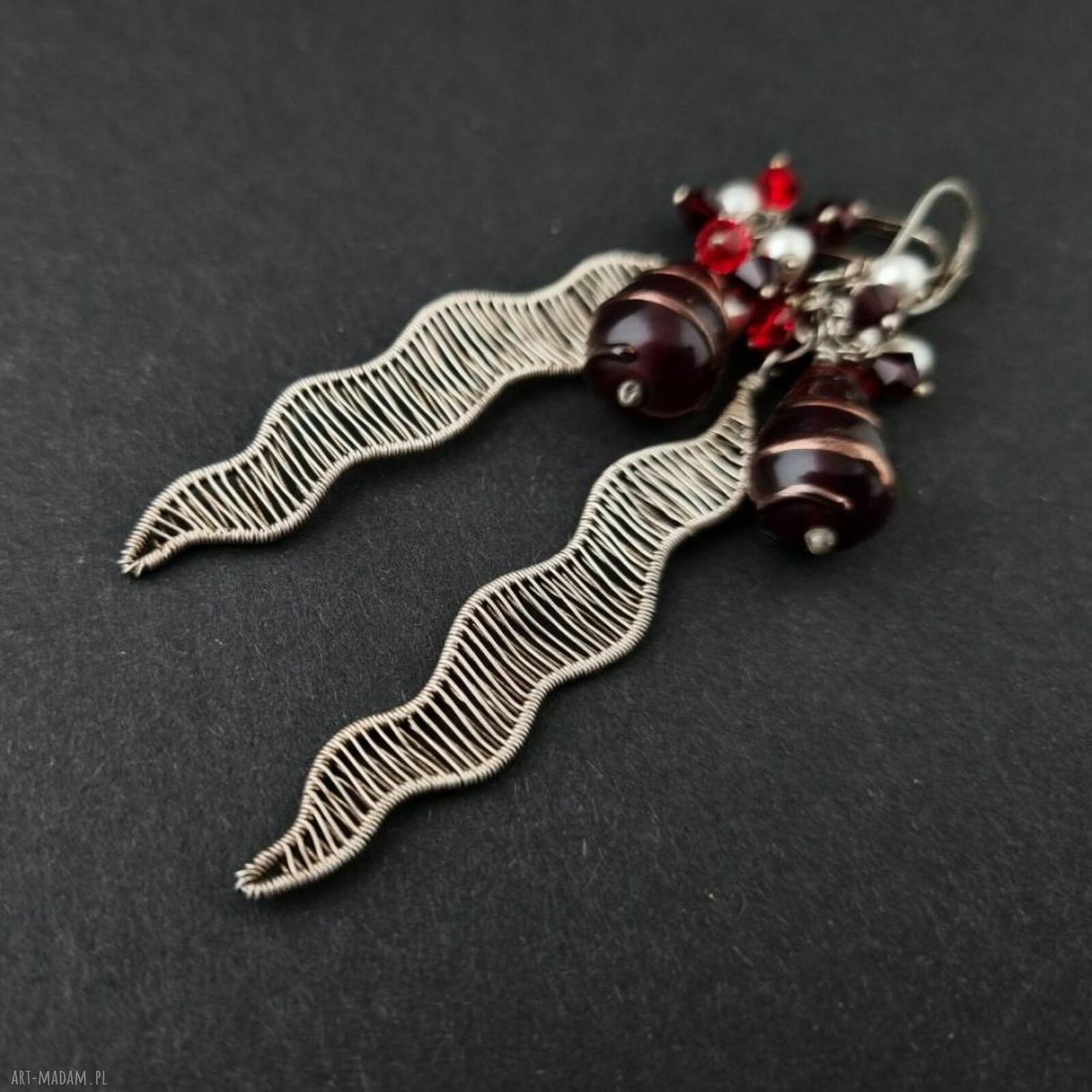 Czerwone grona - kolczyki lub klipsy ze srebra i kryształami Swarovski (wire wrapping)