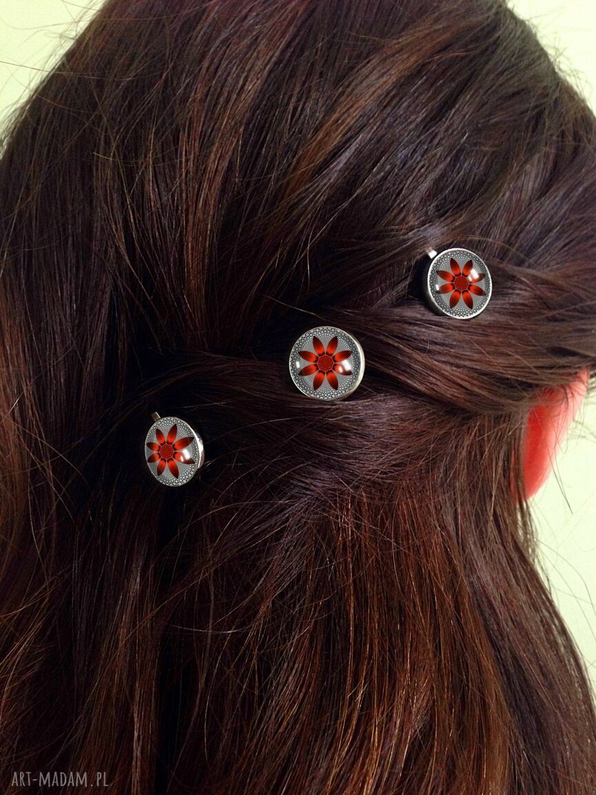 ozdoby do włosów: Czerwone kwiaty 3 Wsuwki do włosów ręcznie wykonane