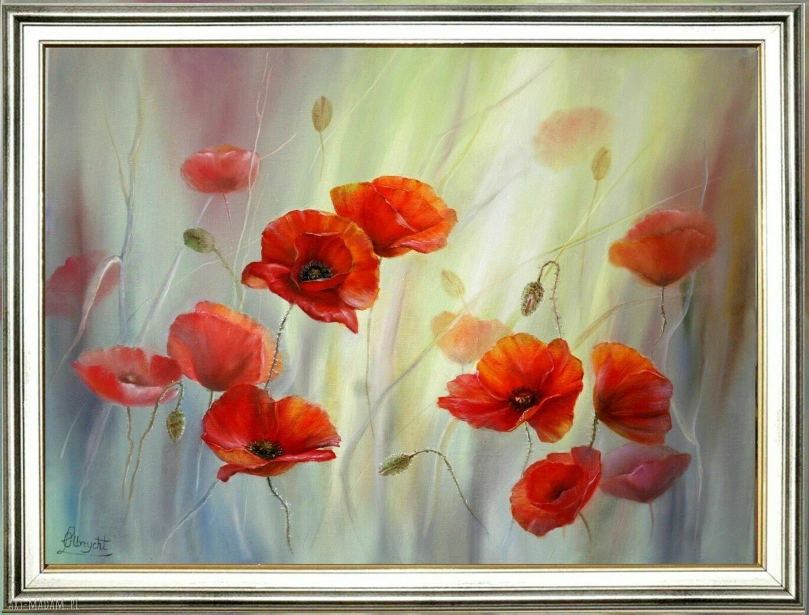 Czerwone maki - impresja: ręcznie malowany obraz olejny 50x70 cm