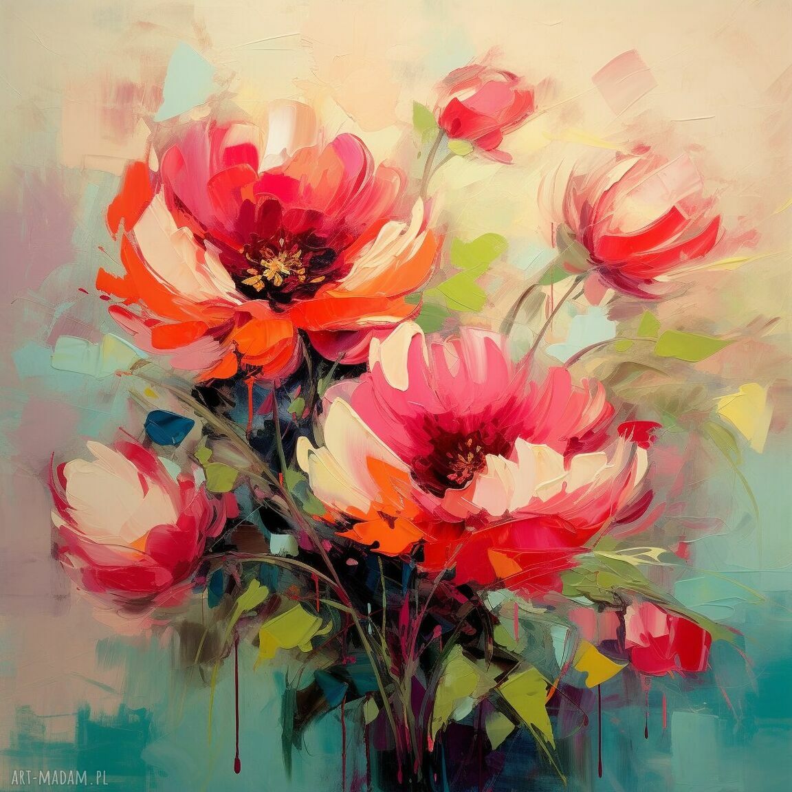 Nowoczesny obraz z czerwonymi piwoniami 50x50 cm
