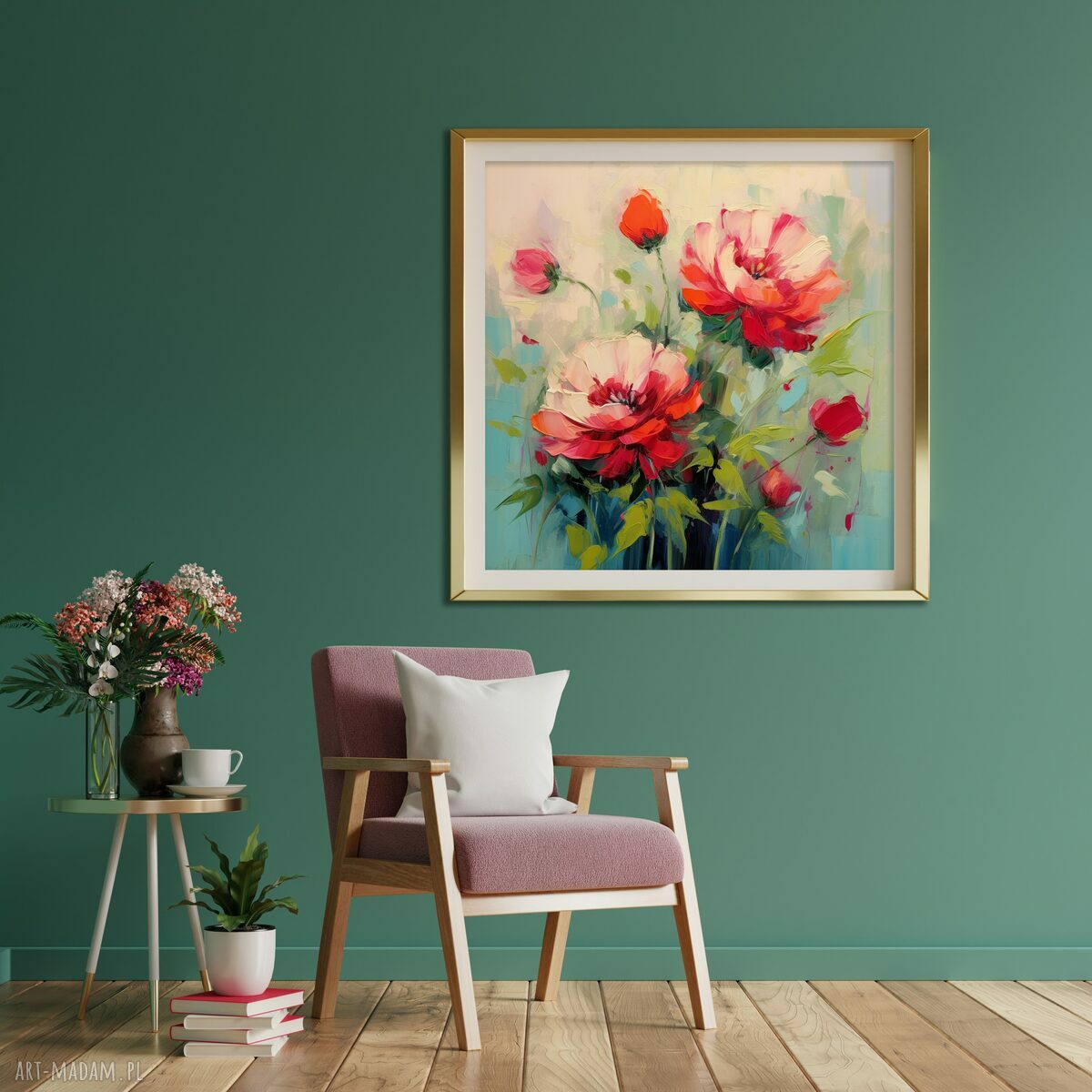 Czerwone piwonie - plakat florystyczny 50x50 cm