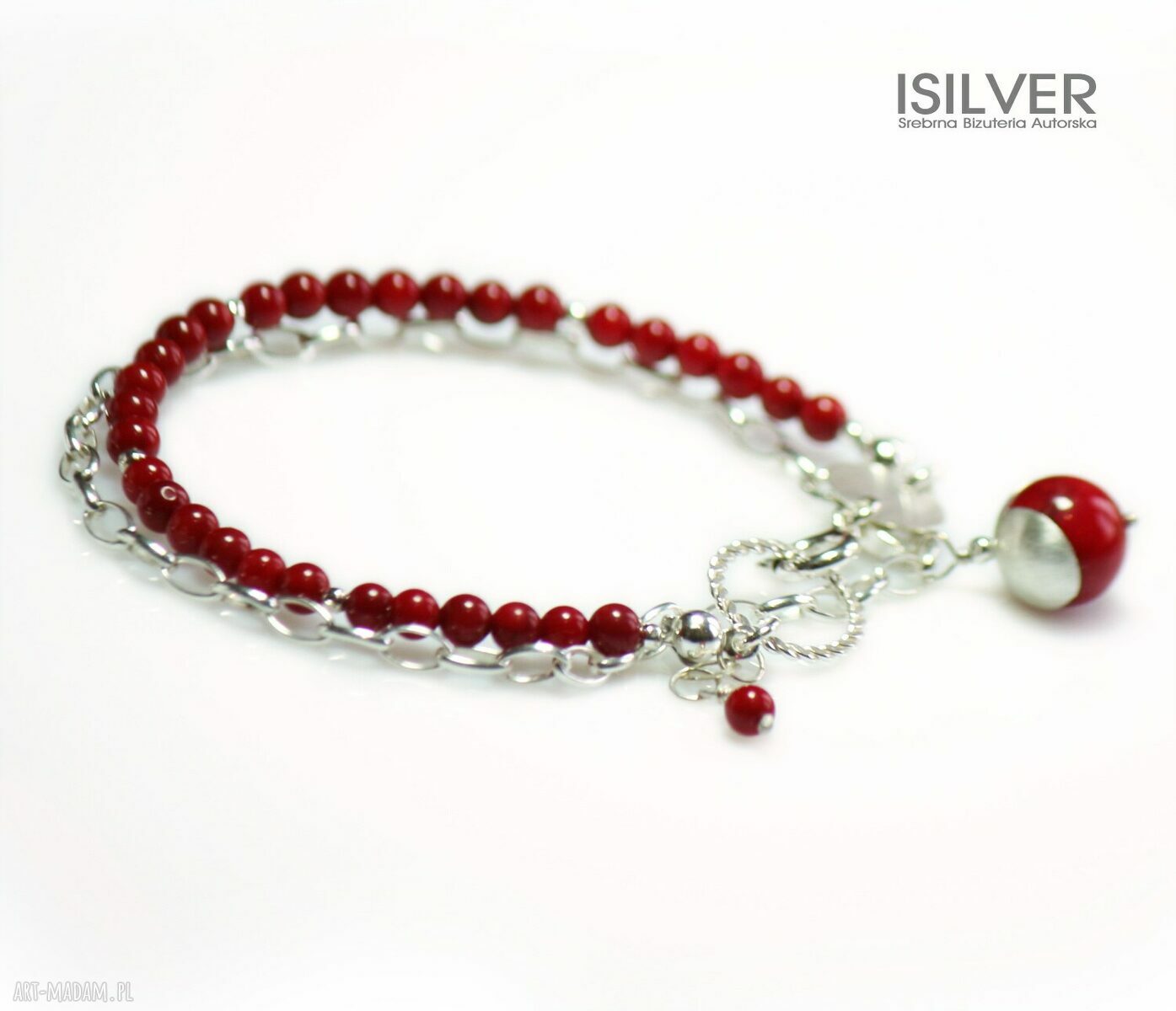 Czerwona bransoletka z korala mini - srebro handmade