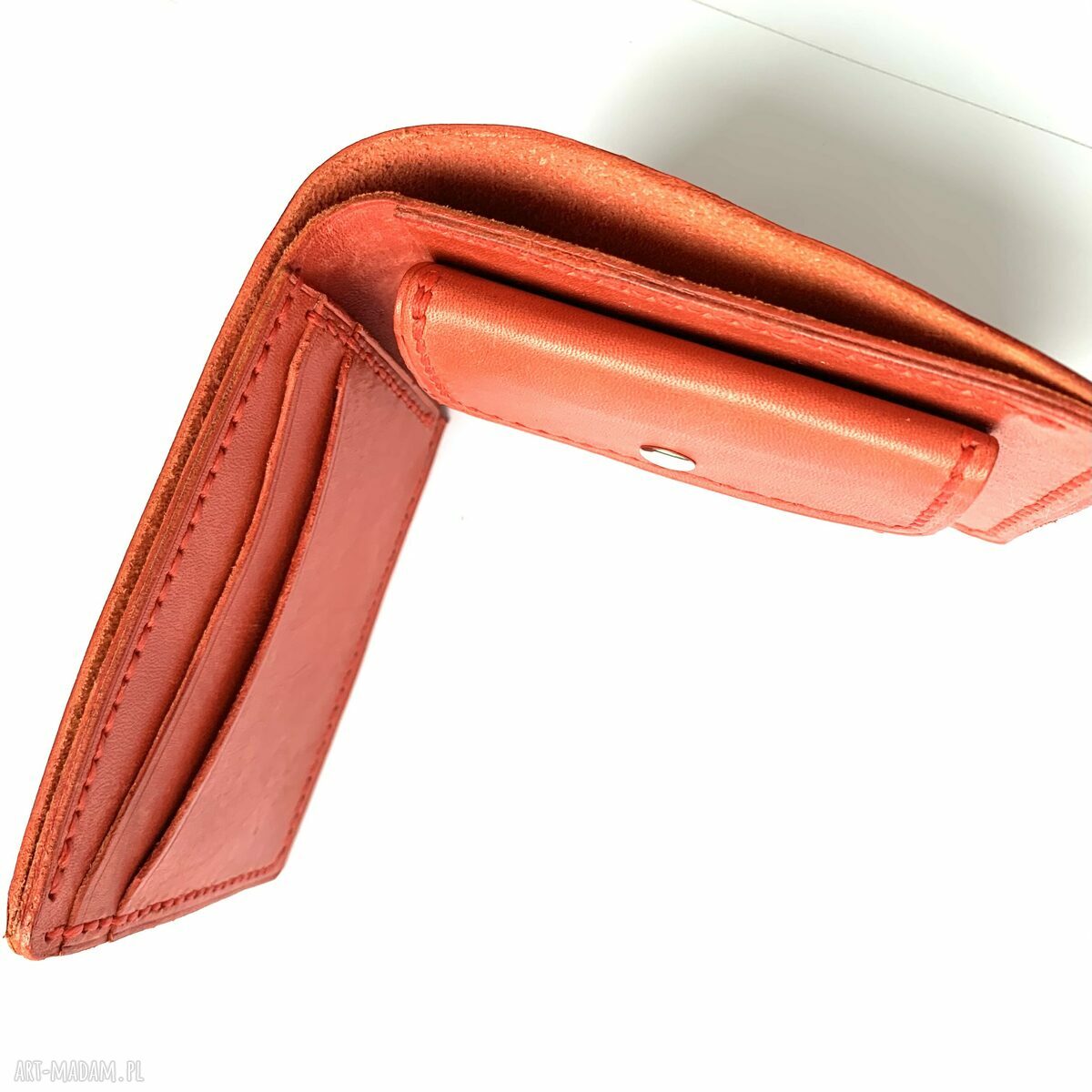 portfele: Czerwony portfel na bilon ze skóry ręcznie uszyty. Hand Made