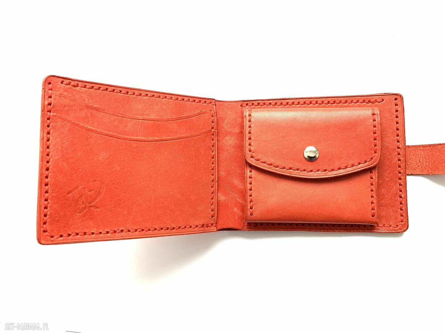 portfele: Czerwony portfel na bilon ze skóry ręcznie uszyty. Hand Made