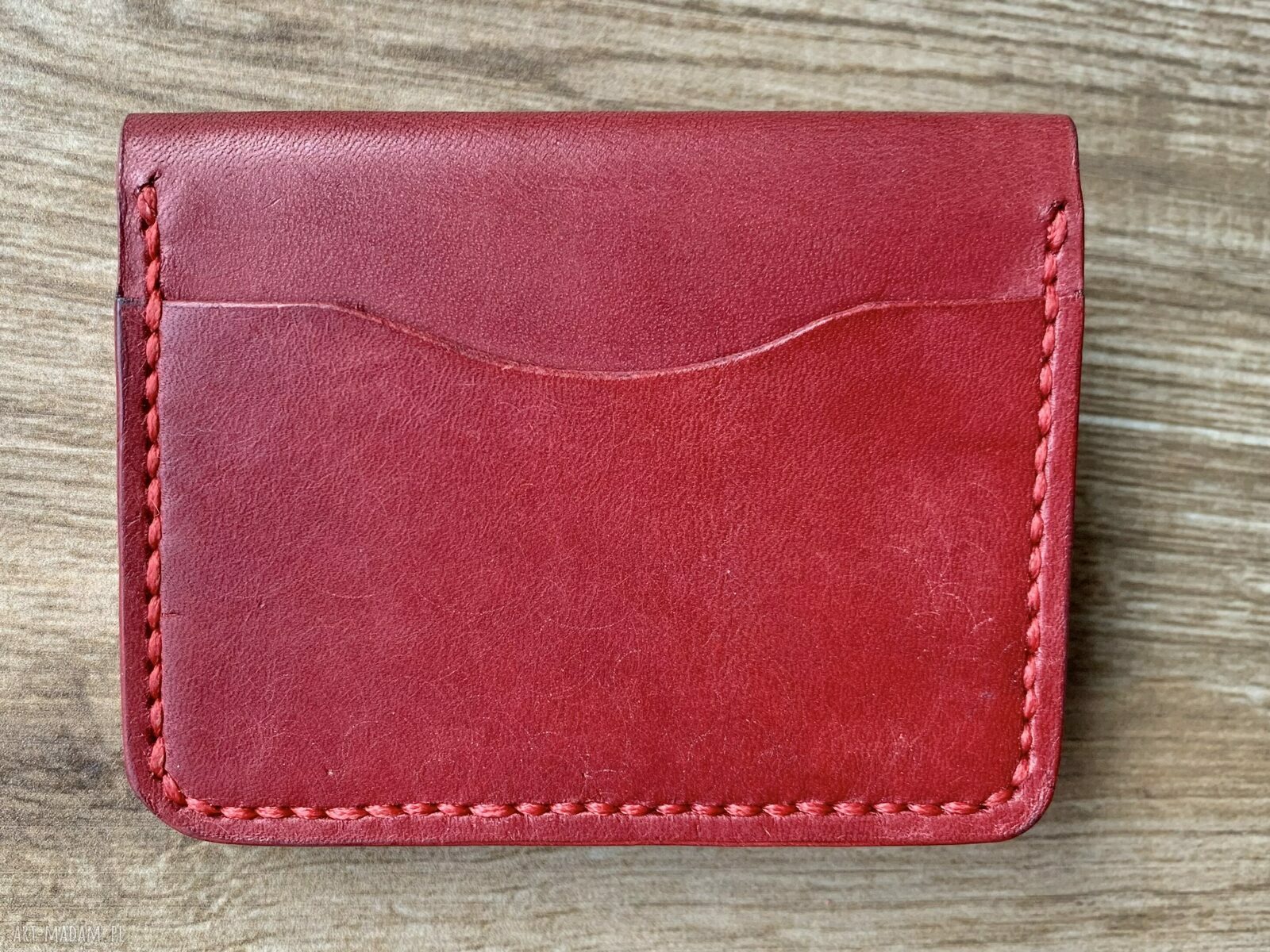 portfele: Czerwony portfel na karty ze skóry uszyty ręcznie. ręczne wykonanie