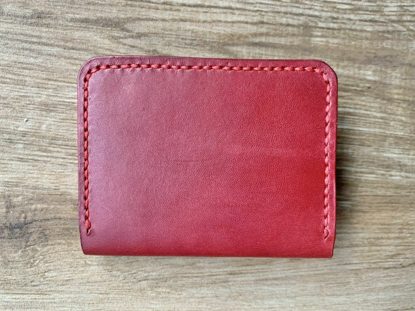 portfele: Czerwony portfel na karty ze skóry uszyty ręcznie. ręczne wykonanie