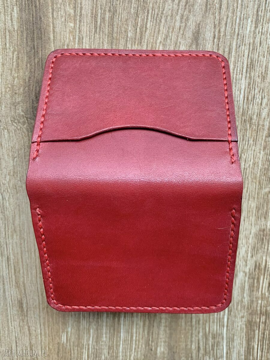 portfele: Czerwony portfel na karty ze skóry uszyty ręcznie. ręczne wykonanie