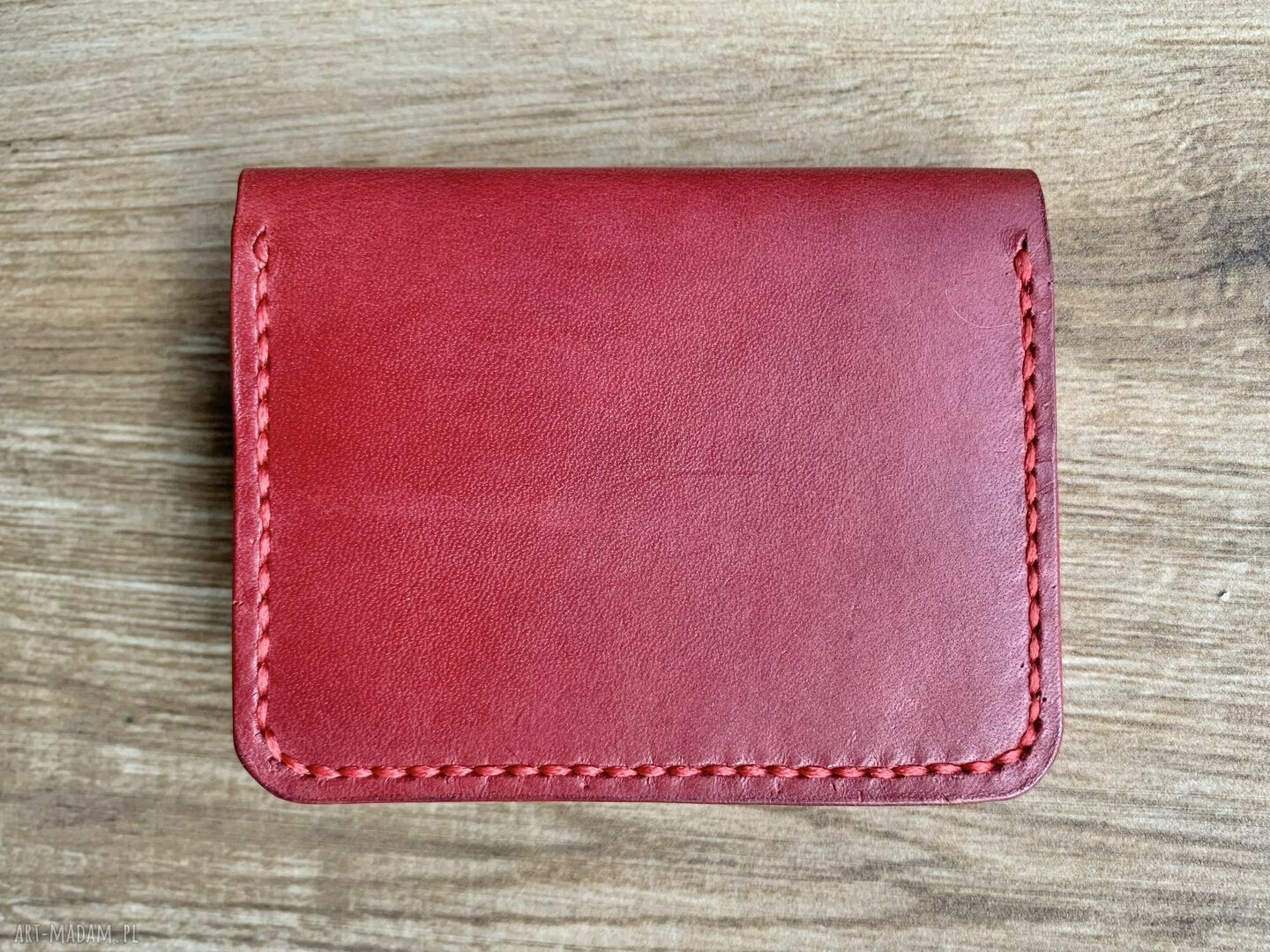 portfele: Czerwony portfel na karty ze skóry uszyty ręcznie. ręczne wykonanie