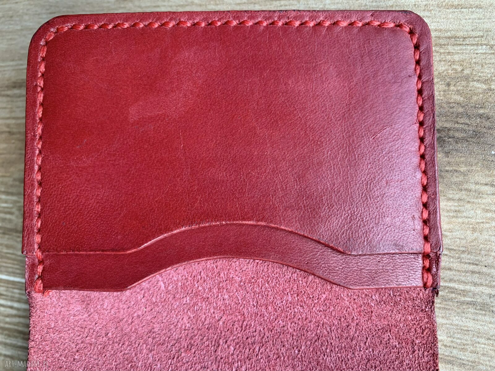 portfele: Czerwony portfel na karty ze skóry uszyty ręcznie. ręczne wykonanie