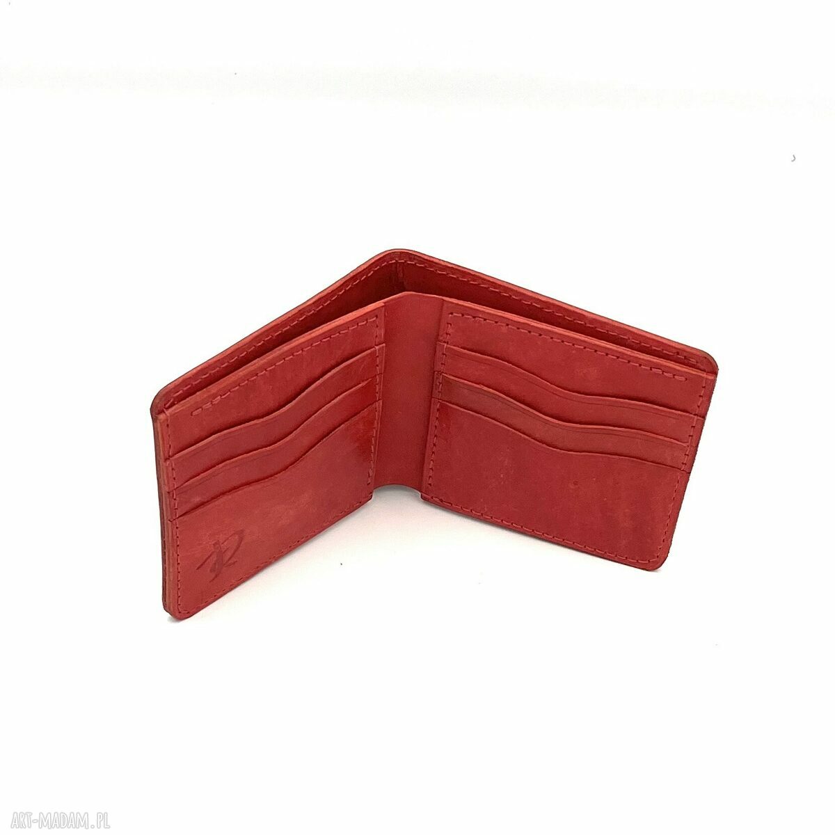 portfele: Czerwony portfel skórzany ręcznie uszyty. handmade