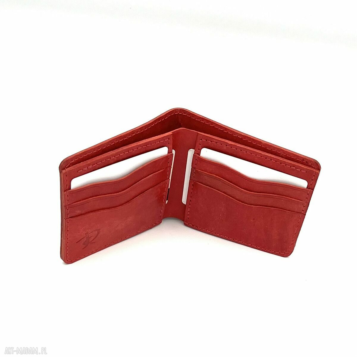 Czerwony portfel skórzany ręcznie uszyty skóry karty damski