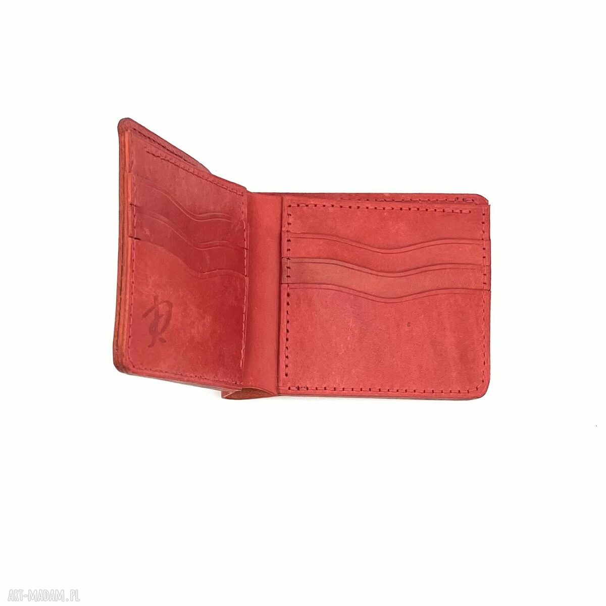 portfele: Czerwony portfel skórzany ręcznie uszyty. handmade