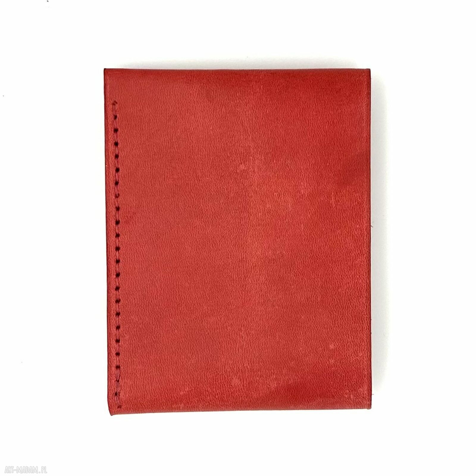 portfele: Czerwony portfel skórzany ręcznie uszyty na karty i banknoty. handmade