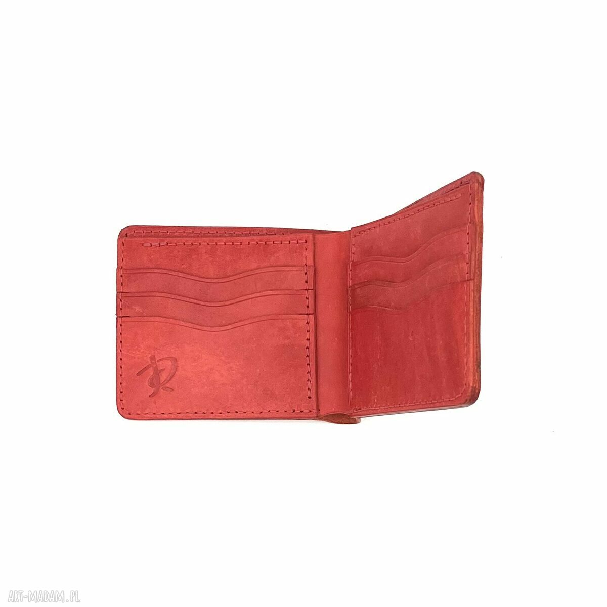 portfele: Czerwony portfel skórzany ręcznie uszyty. handmade