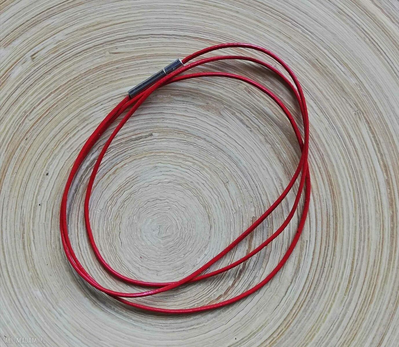 Czerwony rzemień skórzany woskowany z zapięciem magnetycznym - stal szlachetna