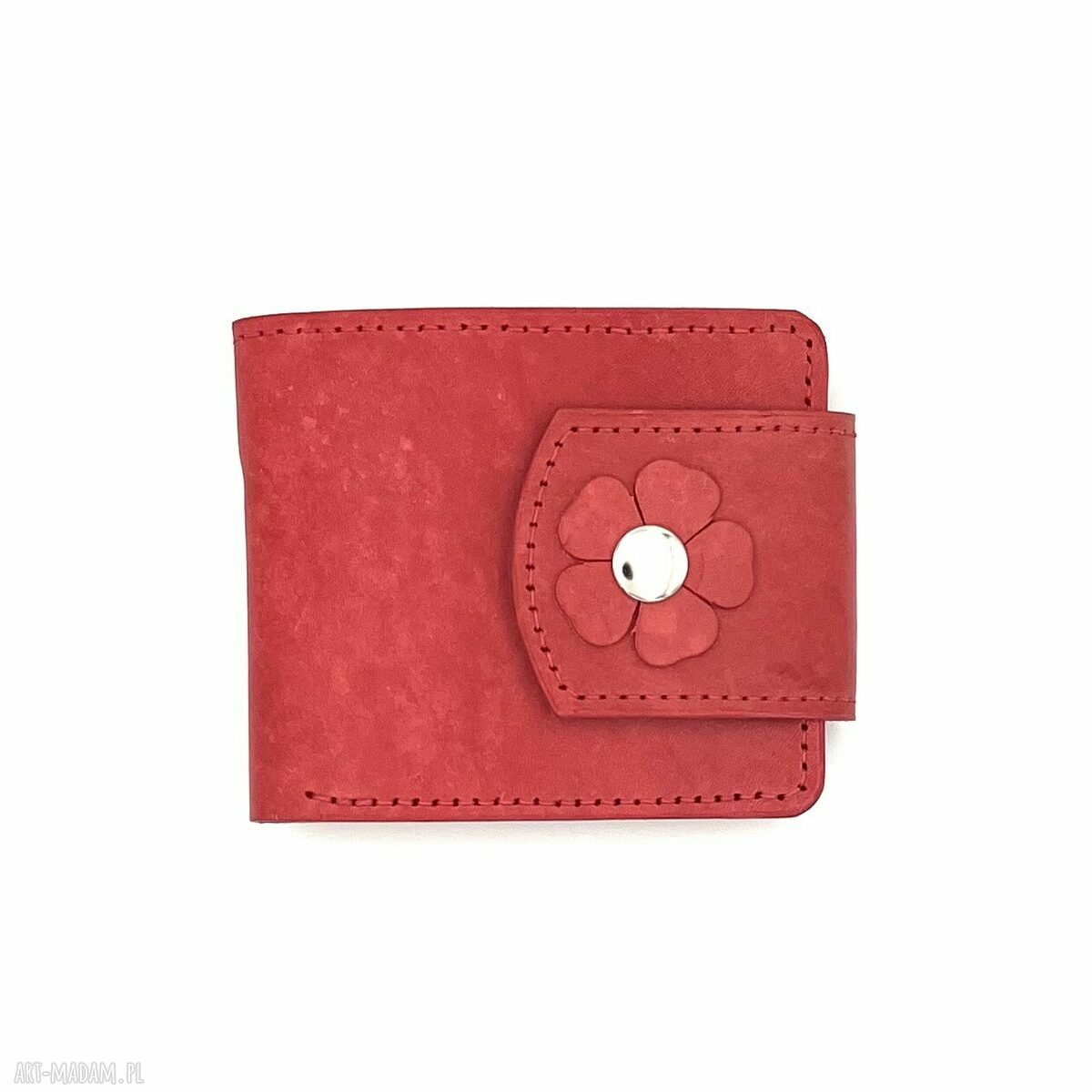 Czerwony skórzany portfel ręcznie uszyty bilon karty skóry damski