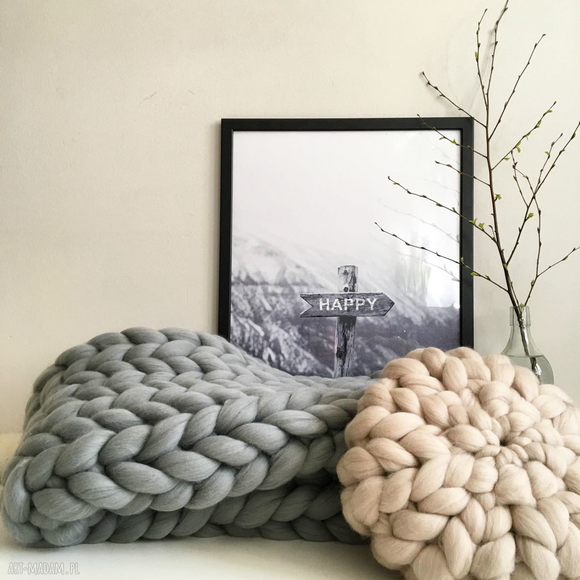 Poduszka z wełny merynosów chunky pillow hand made