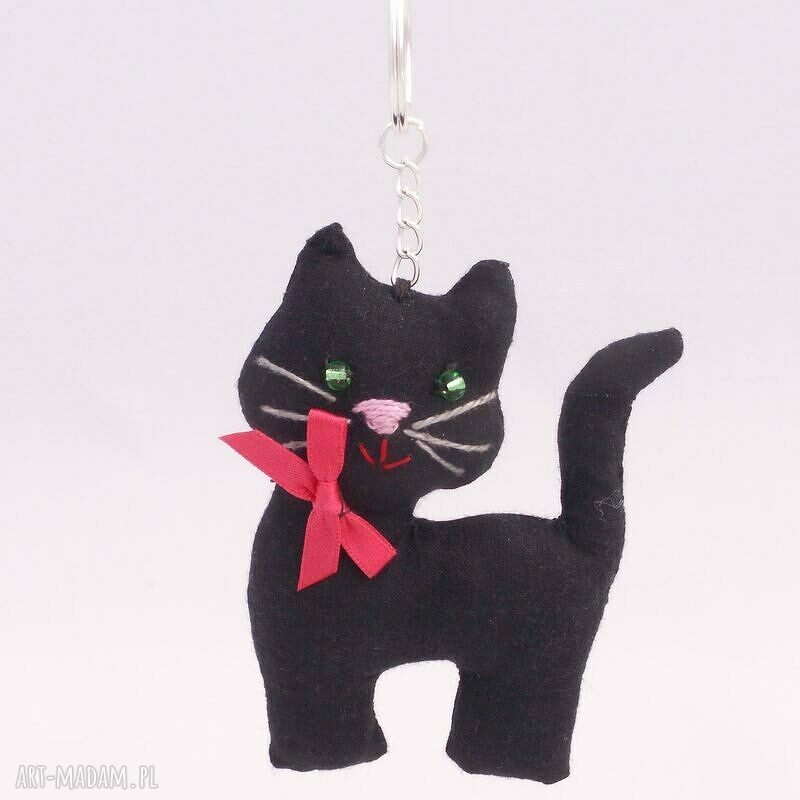Czarny kot na szczęście - breloczek handmade, ok. 10 cm
