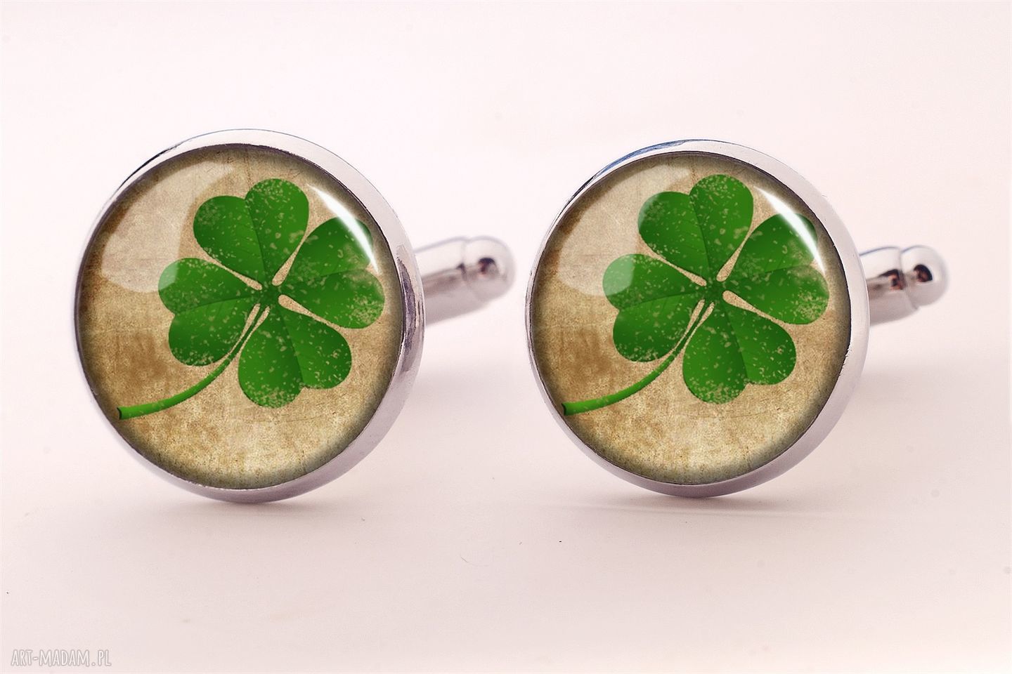 Czterolistna koniczyna spinki mankietów szczęście męskie ręcznie