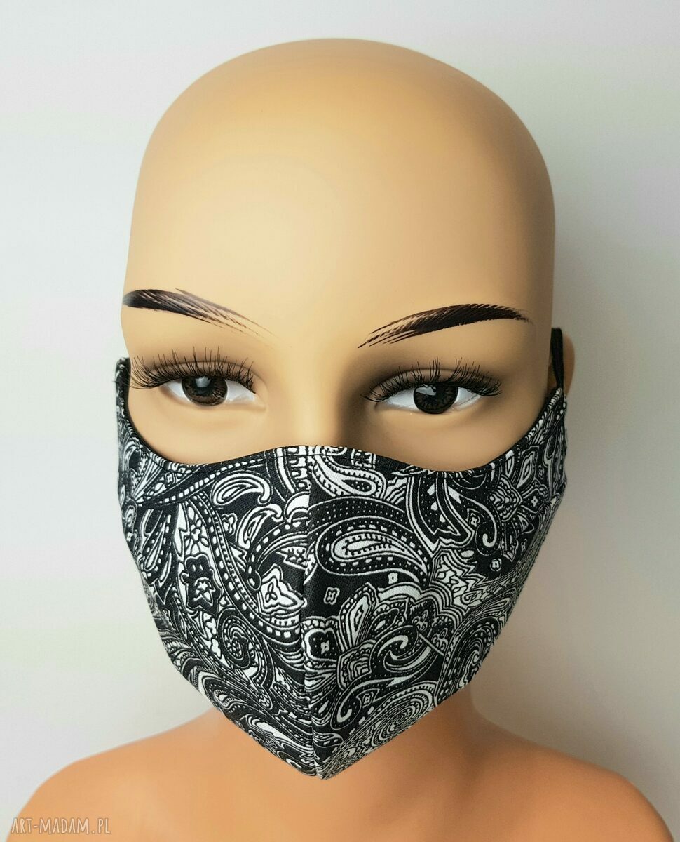 Czterowarstwowa maseczka bandana z filtrami - czarno-biała, organiczna bawełna
