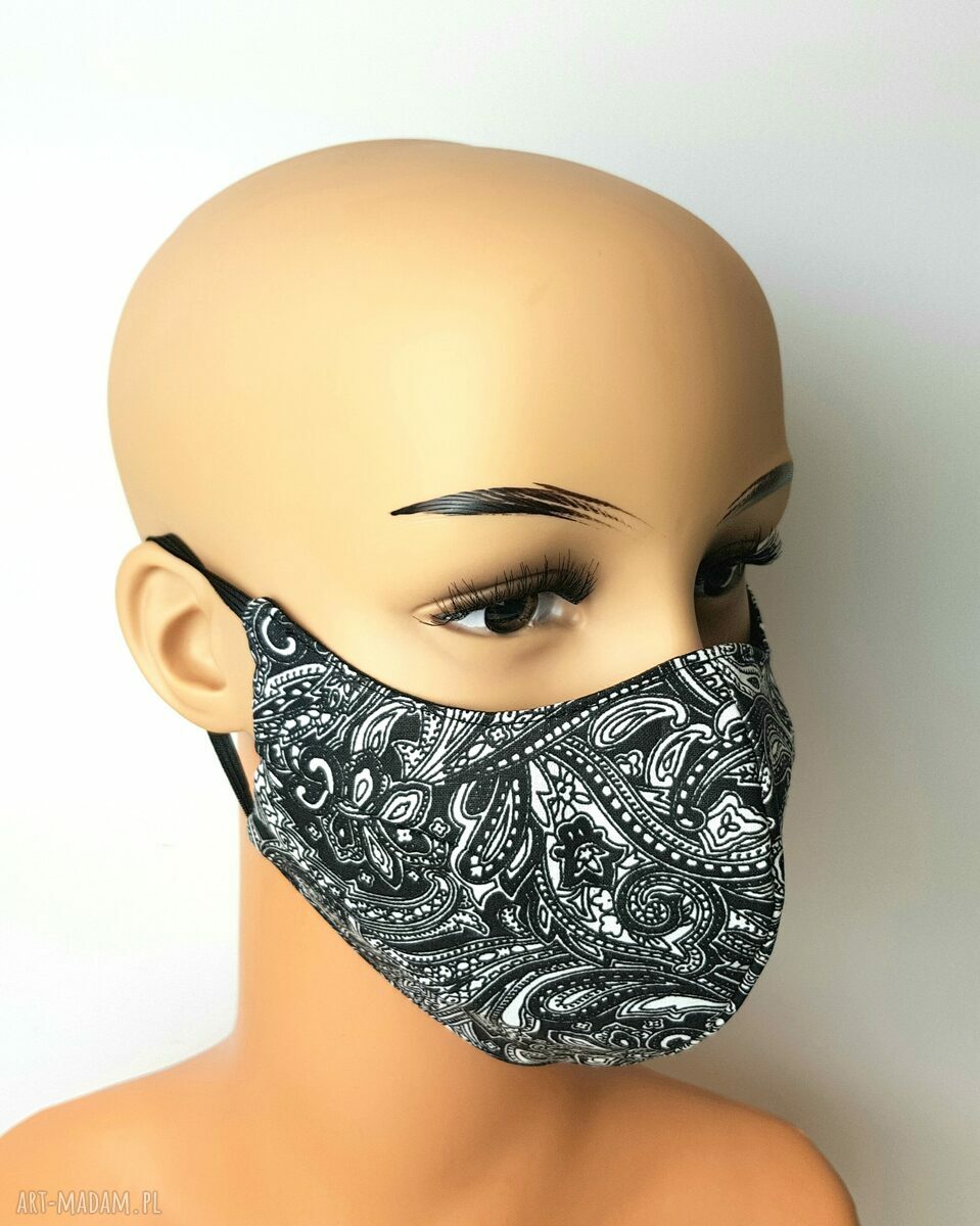 Czterowarstwowa maseczka bandana z filtrami - czarno-biała, organiczna bawełna