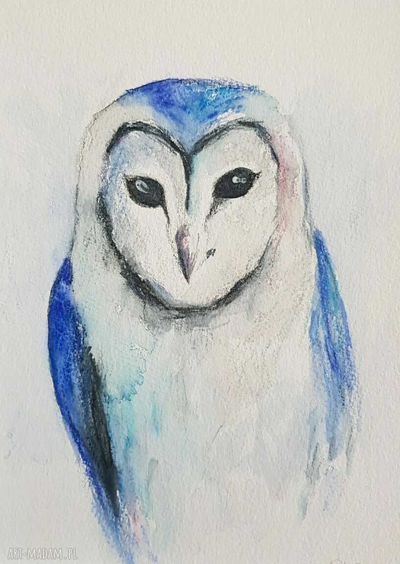 Cztery akwarele-sowy - komplet 4 sztuki A5