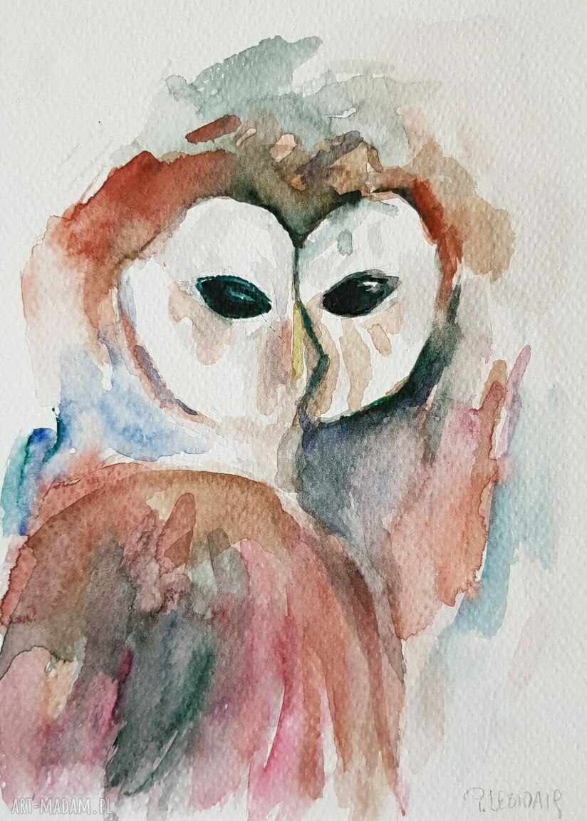 Cztery akwarele-sowy - komplet 4 sztuki A5