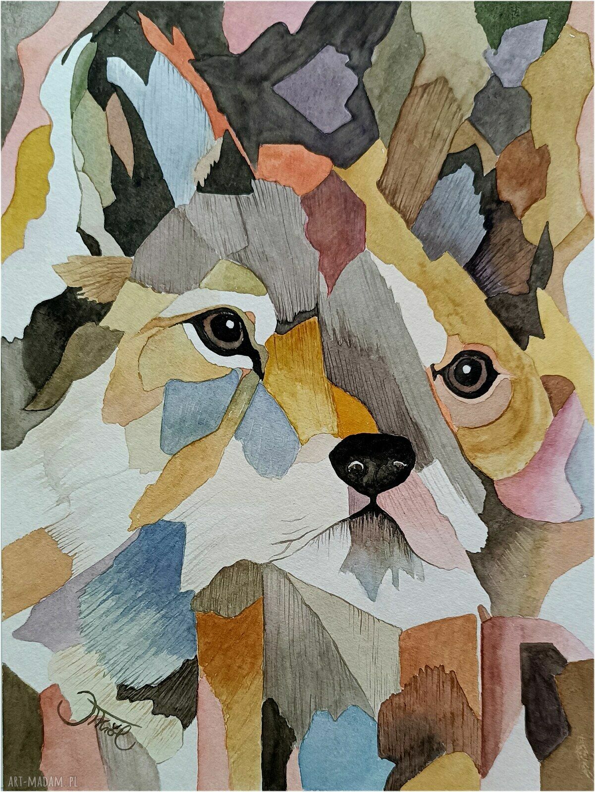 Cztery łapy koloru - akwarela 24x32 cm z motywem psów