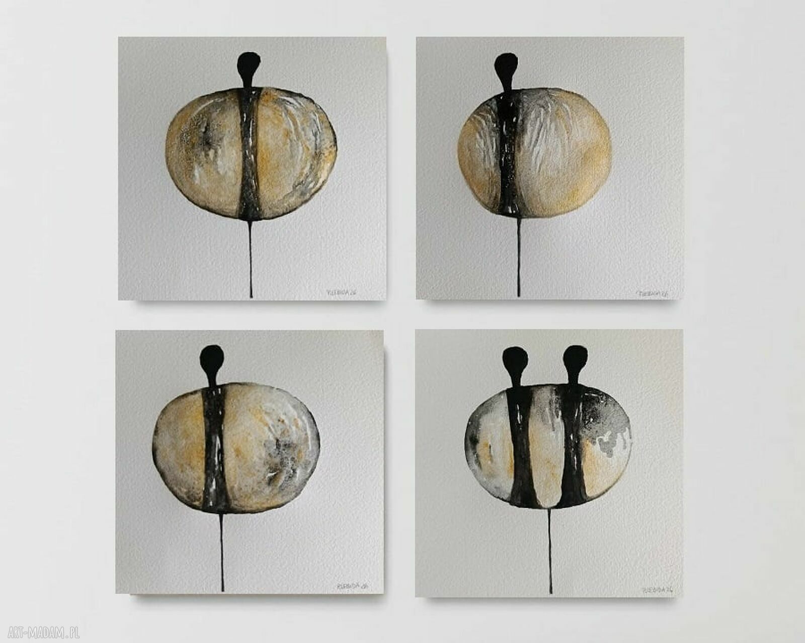 Cztery postacie - oryginalny komplet akwarel 20x20 Paulina Lebida