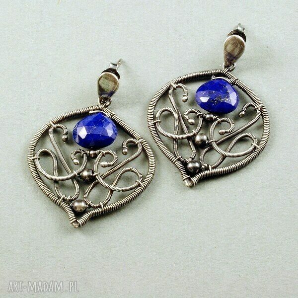 Kolczyki „czuła jest noc” z lapis lazuli - srebro 925/999 wire-wrapping