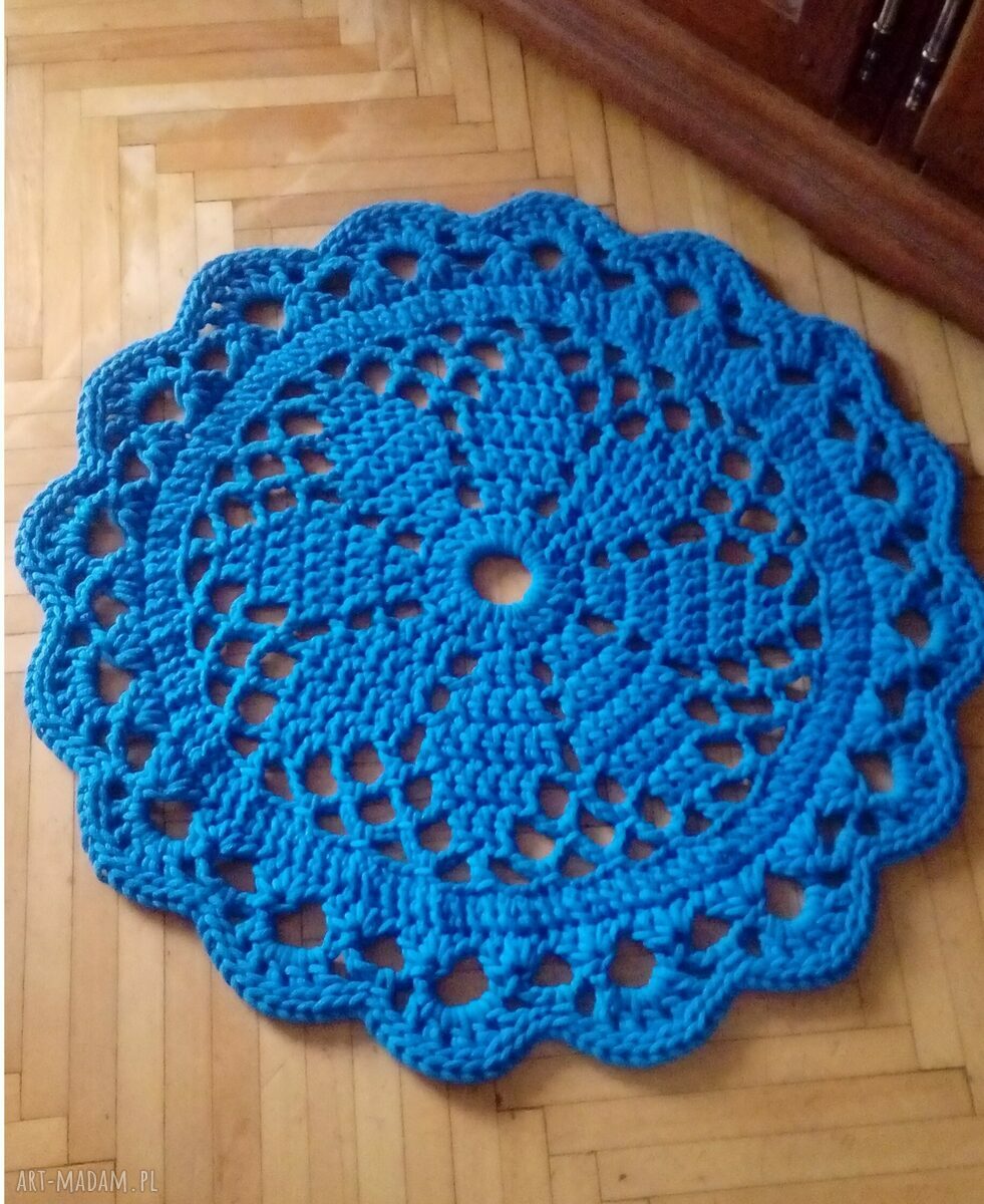 Dywan Dace 80 cm - okrągły dywan z bawełny w ukraińskim niebieskim