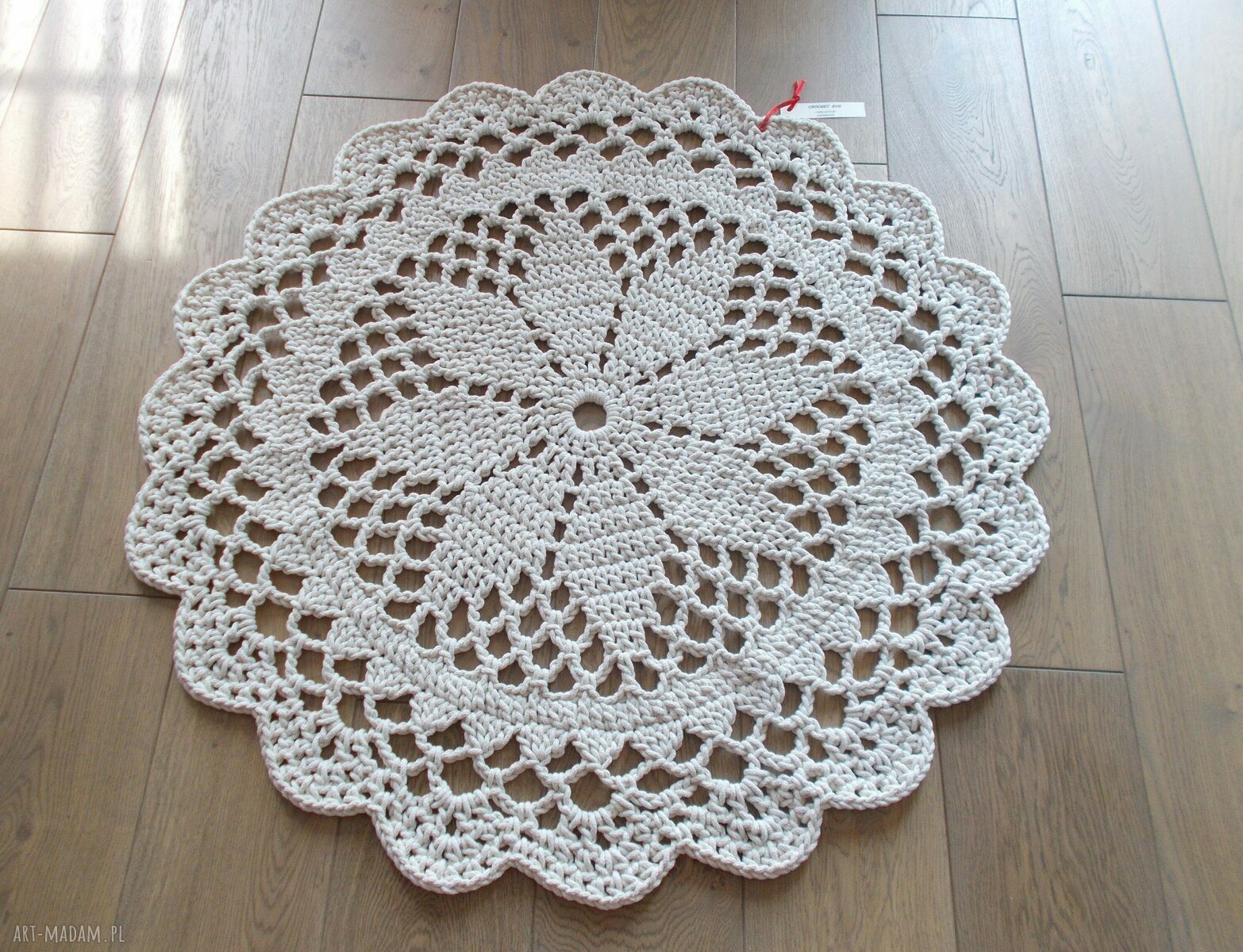 Dywan Dace 110 cm z bawełnianego sznurka Mandala Lace - ecru