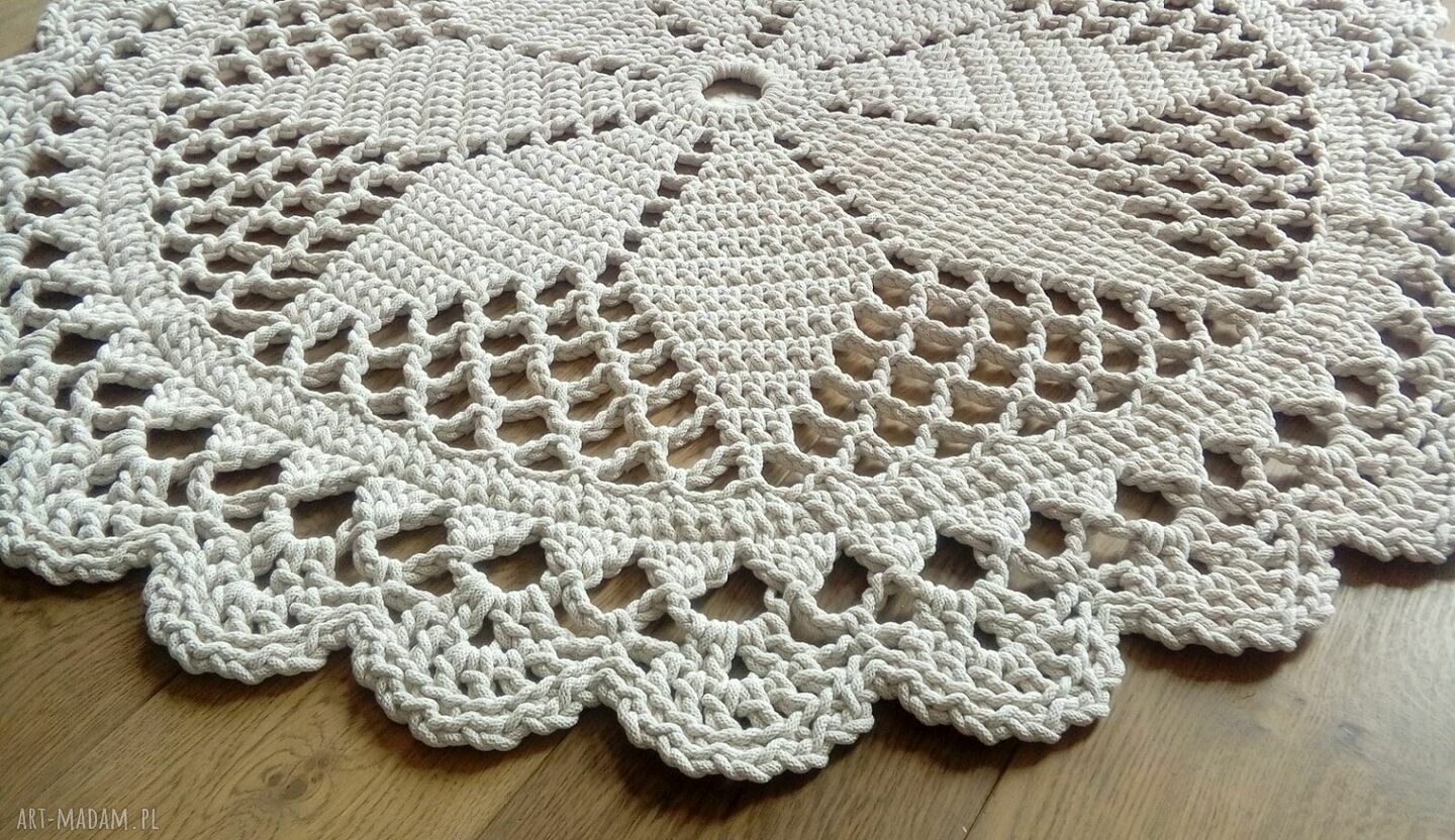 Dywan Dace 130 cm beżowy - okrągła mandala lace na szydełku
