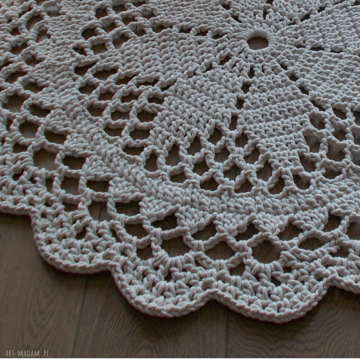 Dywan Dace 110 cm z bawełnianego sznurka Mandala Lace - ecru