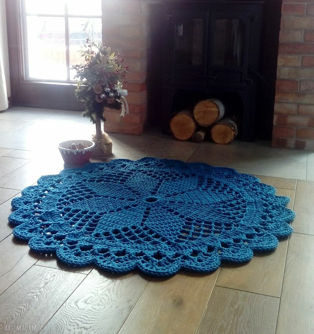 Dywan Dace 120 cm - mandala ze sznurka bawełnianego w ukraińskim niebieskim