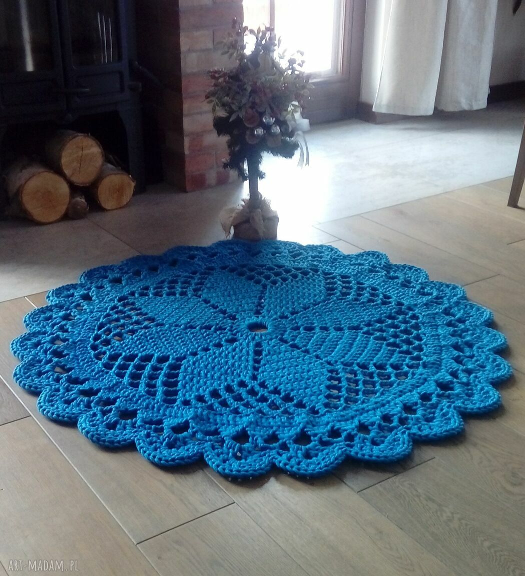 Dywan Dace 120 cm - mandala ze sznurka bawełnianego w ukraińskim niebieskim