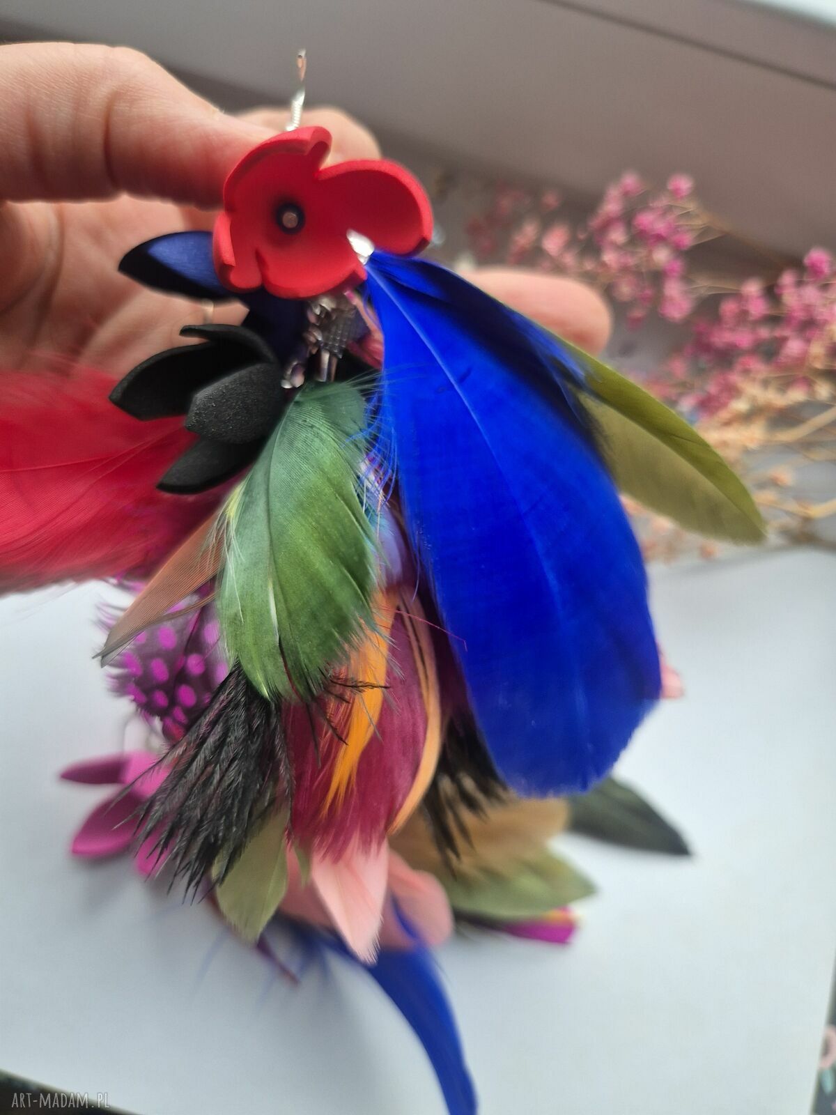 Kolczyki Pióra i Kwiaty - Boho, kolorowe i lekkie (jedyny egzemplarz)