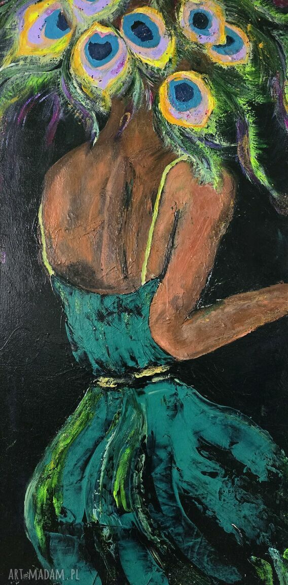 Dama w zielonej sukience - obraz akrylowy 80x40 cm