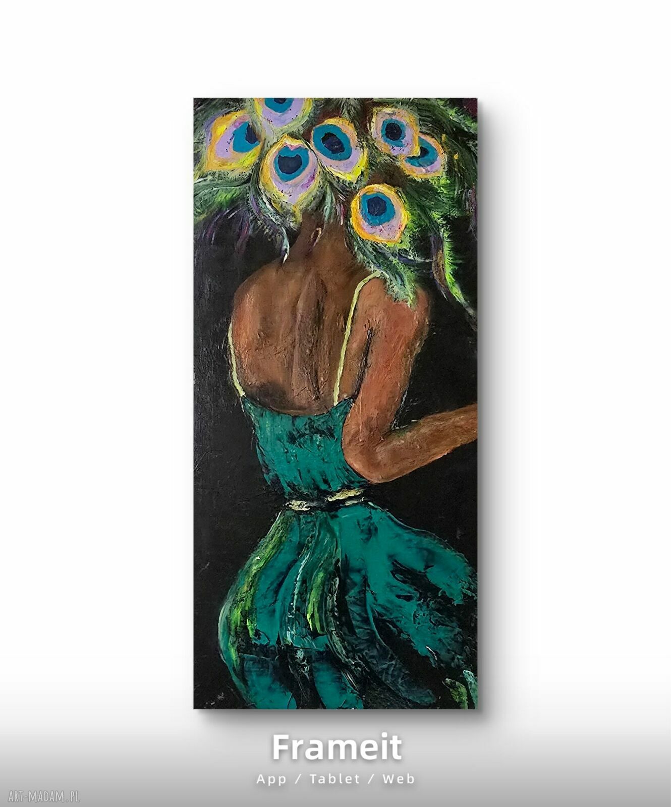 Dama w zielonej sukience - obraz akrylowy 80x40 cm