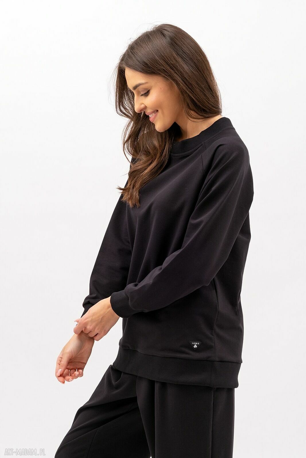 Bluza damska raglan Basic ADALET - czarna, ręcznie szyta w Polsce