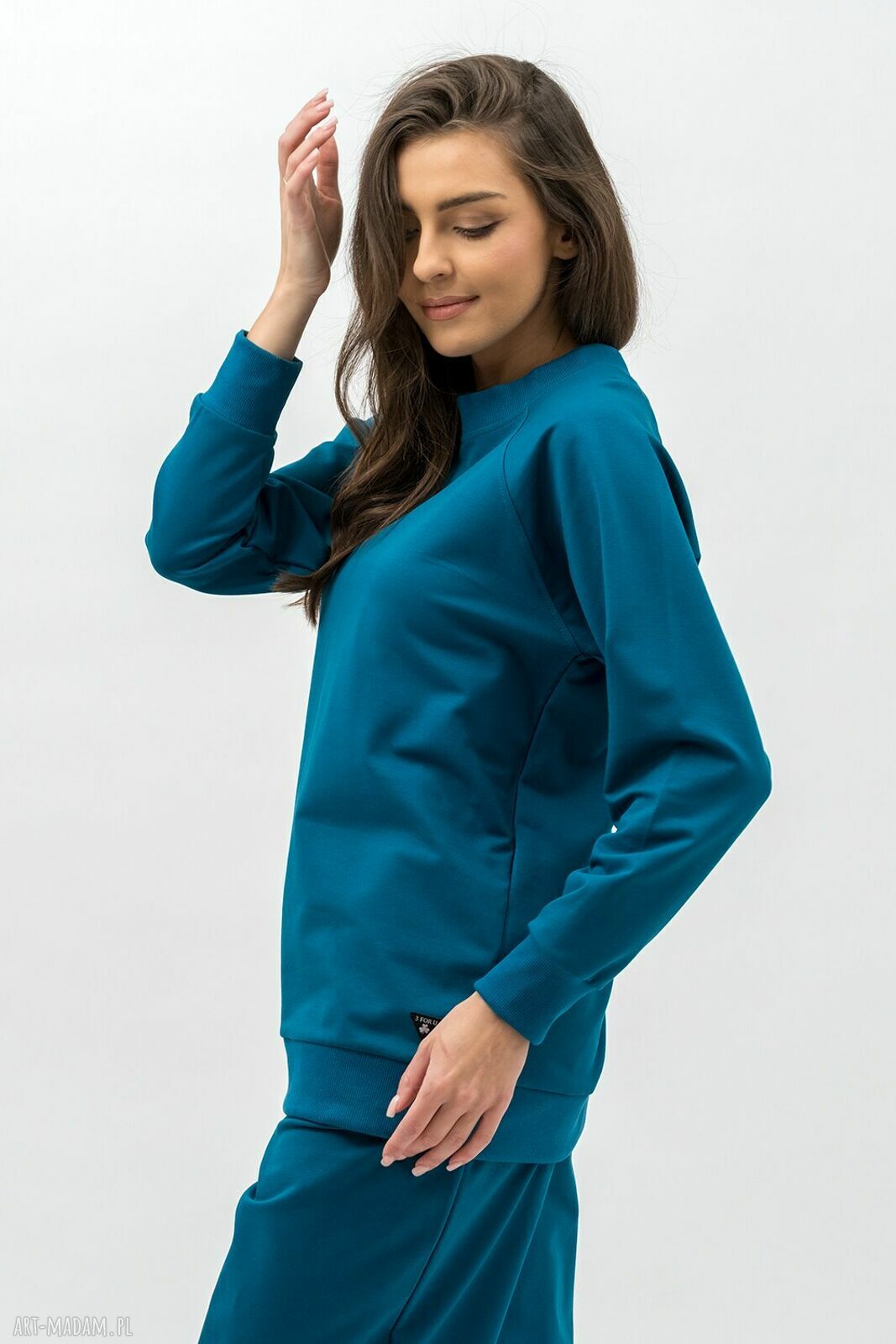 Bluza damska raglan Basic petrol - Trzy ForU (95% bawełna, 5% elastan)