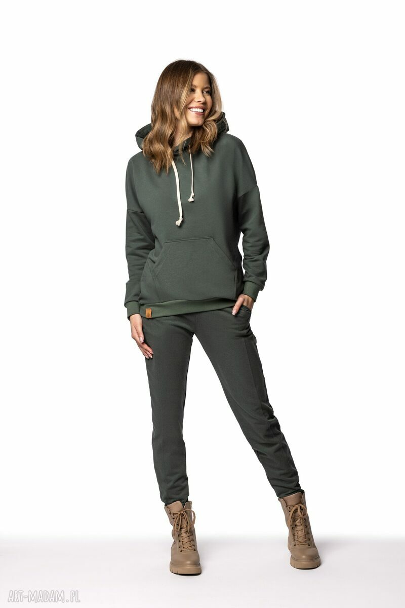 Bluza damska Dark Olive z kapturem - biobawełna GOTS (slowfashion)