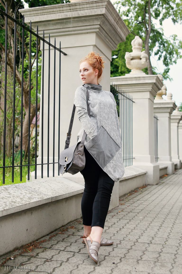 Bluza damska tunika poncho z asymetrycznym printem - oversize