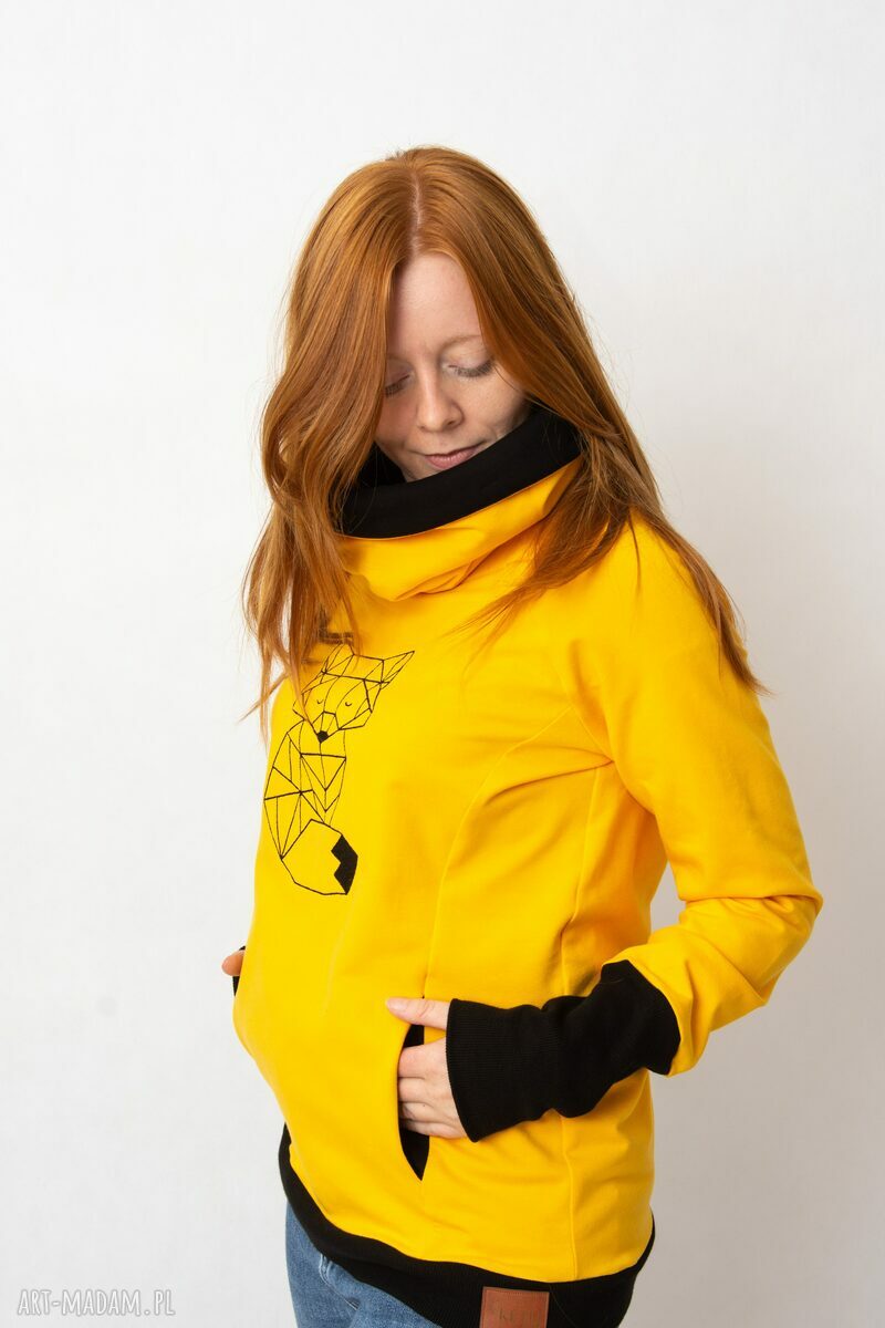 Bluza damska żółta z haftem lisa i kominem - 4XL-6XL